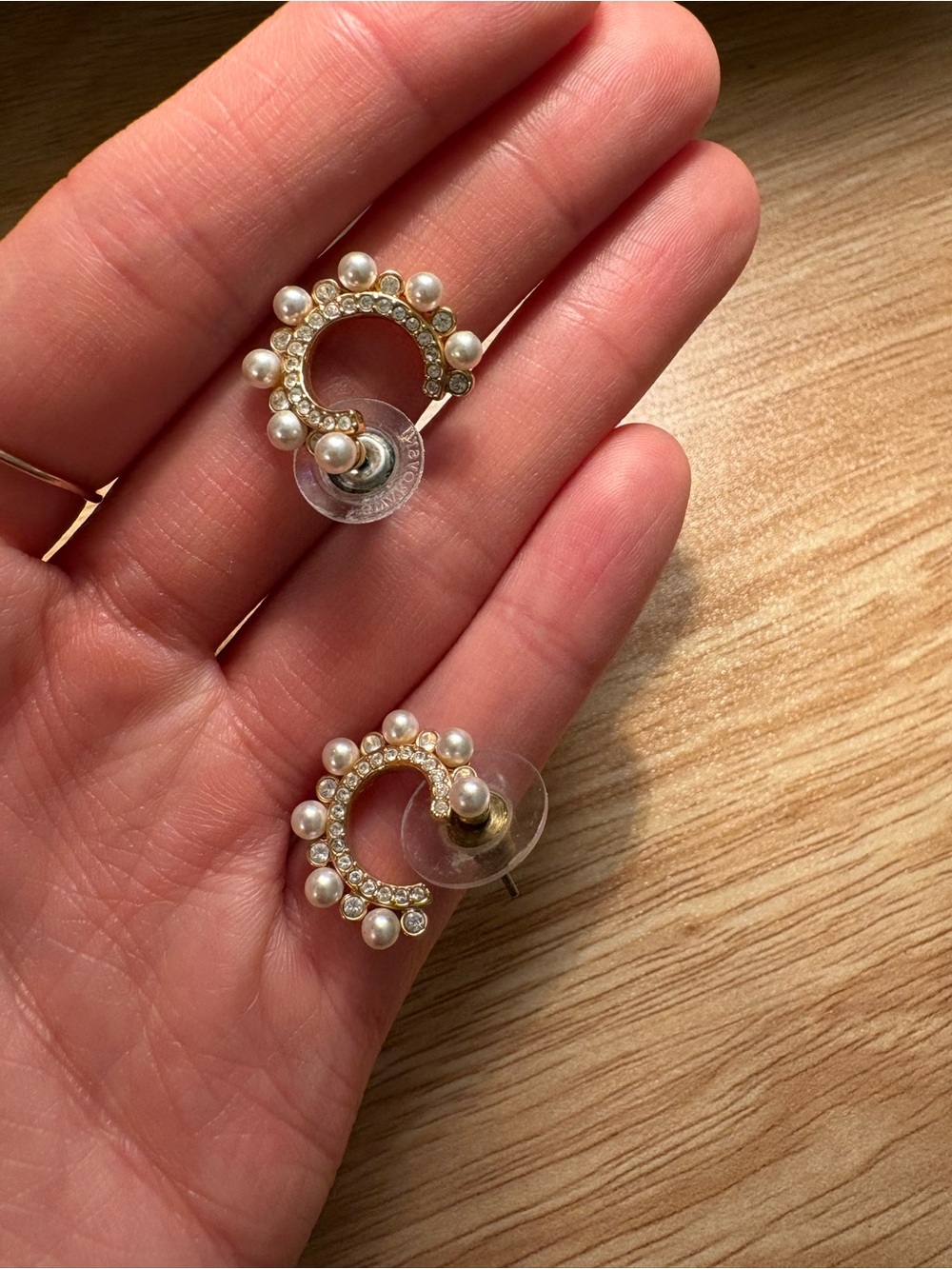 Swarovski Gold Pearl & Crystal pave Hoop Stud Earrings - Women Jewelry